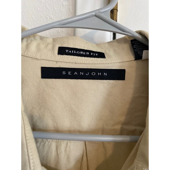 Sean John 100% Cotton L/S Neutral Khaki Button Down Men's Shirt Sz XXL - Picture 2 of 11